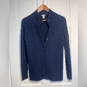 L.L. Bean Women's Navy Blue Cable Knit Sweater 100% Cotton Crewneck Classic XS